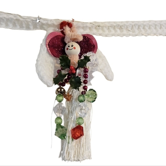 Hand Crafted Holiday Garland Crochet Angel Christmas Ornamets handmade lights up - Picture 8 of 17